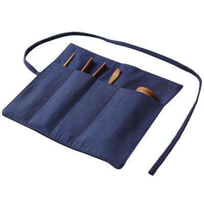 China Sustainable New Design Cotton Canvas Roll Up Pouch Cosmetics Brush Holder Tools Storage Pencil Bags With Rope for sale