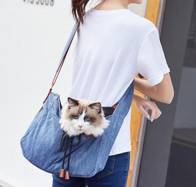 China Wholesale Viable Pet Sling Carrier Denim Korean Style For Anhuibags Outdoor Pet Travel Sling Pet Bag for sale