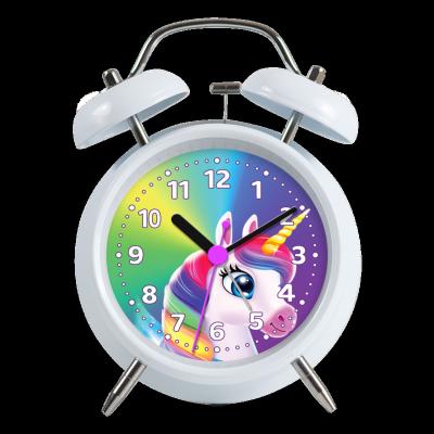 China Factory Supplier Style Antique Quartz Analog Doze Metal Light Kids Bell Alarm Clock Twin Unicorn Design Twin Alarm Clock Kids for sale