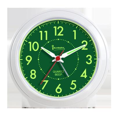 China Newest Style Quartz Silence Round Green Plastic Antique Collection Dial Analog Tabletop Alarm Clock for sale