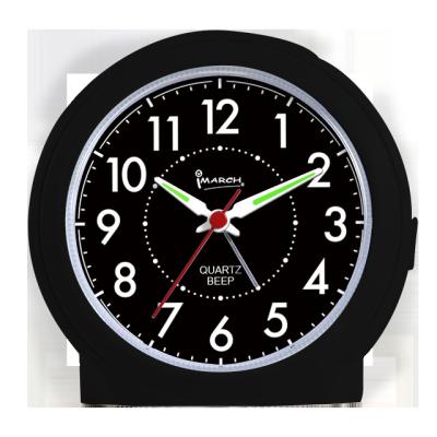 China Newer Style Antique Plastic Round Silence Quartz Analog Tabletop Alarm Clock for sale