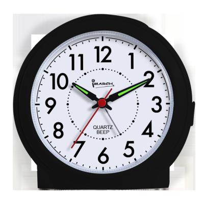 China Newer Style Antique Plastic Round Silence Quartz Analog Tabletop Alarm Clock for sale