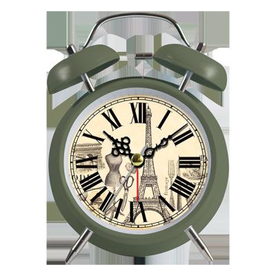 China Antique Style Home Decorate Back Light Analog Battery Operated Twin Bell Clock for sale