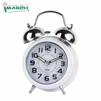 China 2020Imarch Style Antique Bedside Table &desk Plastic OEM Led Backlight Led Melody Twin Bell Light Analog Custom Dual Alarm Clock for sale