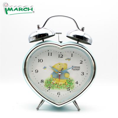 China Imarch style bell alarm clock heart shape quartz analog twin clock funny dial design loud alarm sound for heavy sleeper TB12001 for sale