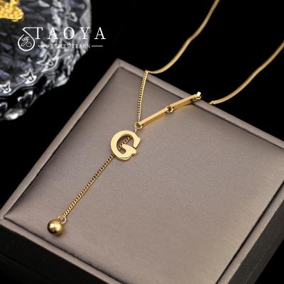 China 2022 Europe and America Classic G-letter Tassel Titanium Steel Necklace for Woman Fashion Korean Jewelry Party Girl Gothic Sexy Clavicle Chain for sale