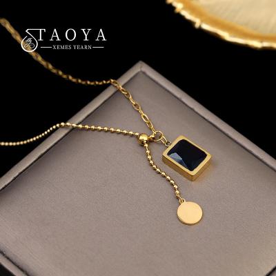 China 2022 New Classic TRENDY Black Stone Stainless Steel Necklace Fashion Jewelry Girls Party Pendant Sexy Necklace For Woman's Gift for sale