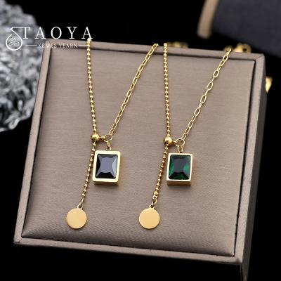 China European and American Luxury Women's Gift Emerald Stainless Steel Necklace For Korean Jewelry Girl's Fashion Sexy Clavicle Chai for sale