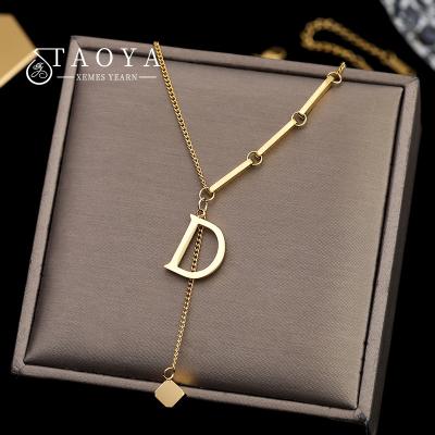 China 2022 New D FASHION Classic Titanium Steel Letter Pendant Necklace For Woman Fashion Jewelry Autumn Sweater Chain Girl's Neck Chain for sale