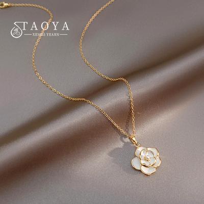 China Women's Luxury Fashion Jewelry Accessories White Romantic French TRENDY Enamel Camellia Flower Pendant Necklace 2022 for Girls for sale