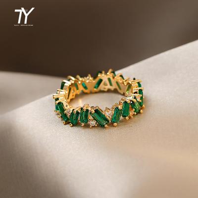 China FASHIONABLE Luxury Green Jewelry Ring Wholesale Womens Hot Selling Exquisite Crystal Electroplating 18K Gold Copper Alloy Zircon Accessories for sale