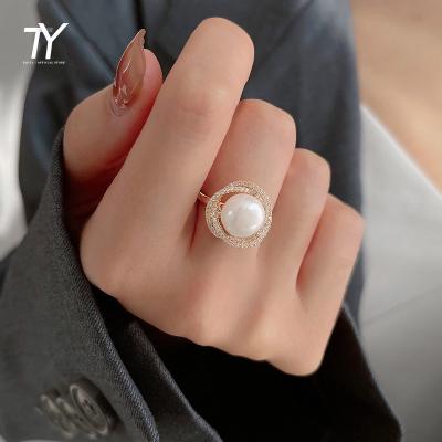 China FASHIONABLE Luxury Pearl Swirl Design Bird's Nest Open Rings for Woman Fashion Korean Jewelry Accessories Gothic Girl's Unusual Ring Set for sale