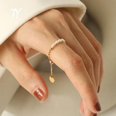 China French TRENDY simple retro bead chain pull fit gold color rings girl's new stylish accessories shape finger jewelry for woman for sale