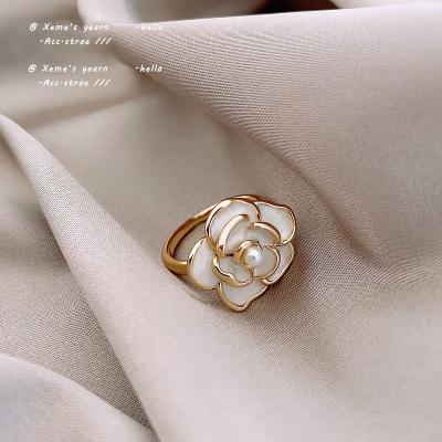 China 2022 New Trendy Stylish Sweet Accessories Camellia Rings For Woman Korean Fashion Flower Jewelry Party Girl Rings Paraffin Oil Dripping for sale