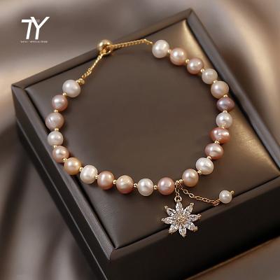 China FASHIONABLE Natural Baroque Color Matching Flower Bracelets Elegant Zircon Pearl Accessories For Women Korean Fashion Jewelry Wedding Girls for sale