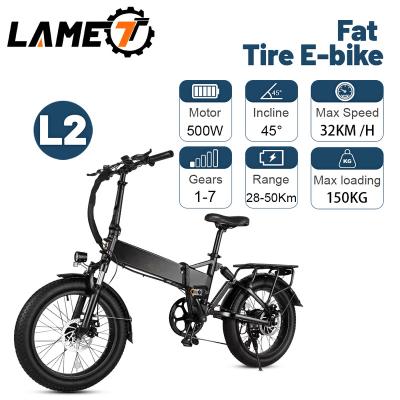 China Aluminum Alloy Fat Bike 500W Motor 7 Speed ​​Folding E-Bike 48V Tire Lithium Battery Adult Electric Moutain Bike for sale