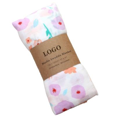 China Sustainable Chu Chu Puff Custom Design And Size 70/30 Organic Cotton Bamboo Digital Muslin Fabric Reactive Printing Baby Wrap Covering for sale