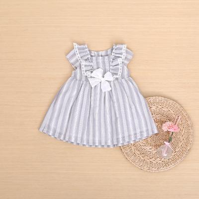 China Babies Anti-Static Gingham Gray Double Layered Cotton Lace Dress Latest Gowns Design With Bow for sale