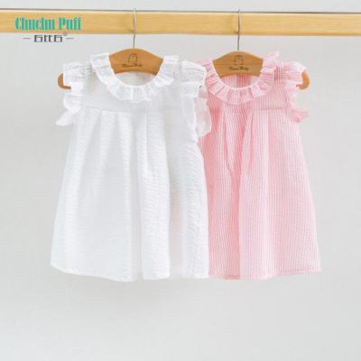 China 100% Cotton Anti-Static Summer ChuchuPuff Baby Dress Child Sleeveless Dress With Back Buttons for sale