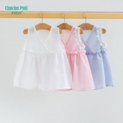 China 100% Sleeveless Cotton ChuchuPuff Summer Anti-Static Lace V-Neck Baby Dresses Baby Fancy Dresses for sale