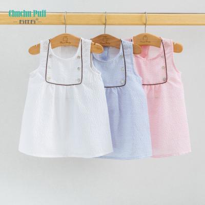 China Simple Style 100% ChuchuPuff Summer Anti-Static Cotton Pretty Princess Striped Dresses For Little Girls for sale