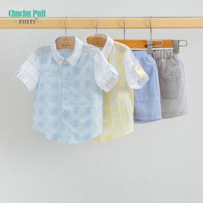 Cina 2020 Summer Top Design 100 Cotton Short Sleeve Plaid Baby Boy Kids Striped Shirt Anti-Wrinkle Shirt in vendita