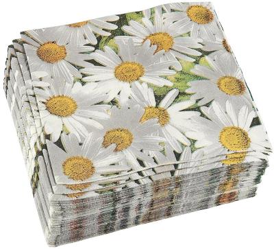 China Party Printed Disposable Paper Napkins with White Daisy Flower Design for sale