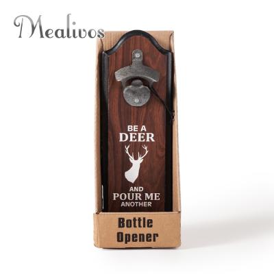 China Sustainable Wooden Wall Mounted Plaque Beer Bottle Opener With Best Catcher Man Cave Gift For Father's Day for sale