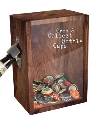 China Sustainable Wooden Bottle Opener And Saver Bank For Bottle And Good Quality Collector A Great Father's Day for sale