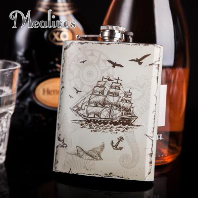 China Mealivos Modern Fashion Style Flask 8 Ounce 304 Stainless Steel Flask Wine Set Alcohol Gift Nautical Bevel Flask for sale