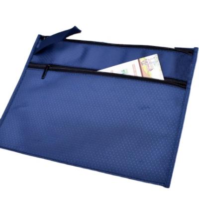 China Wholesale Blue Waterproof Student Canvas Double Zipper Folder Bag B4 Office Supplies for sale