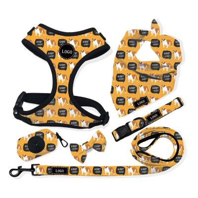 China Custom Sublimation OEM Dog Leash Collar Bow Tie Strap and Personalized Luxury Harness Set for sale