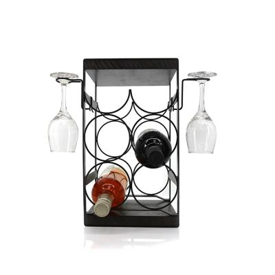 China Home 6 Bottle Wooden and Metal Wine Rack Racks Home Kitchen Use Wine Rack Shelf for sale