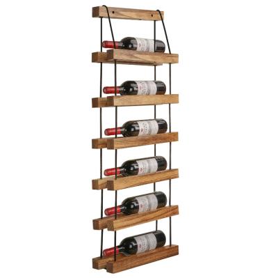 China Home Decor 6 Tier WINE BOTTLE HOLDER Wooden Wine Rack Wall Mount Wine Bottle Holder Elegant for sale