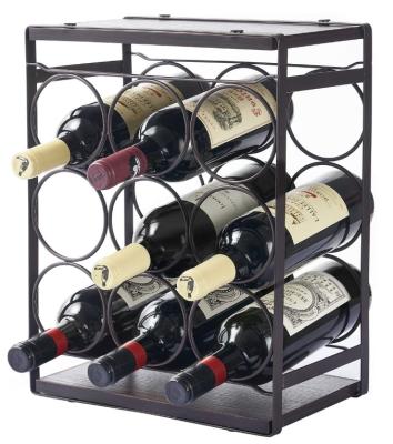 China Pine+metal Space Saving Table Top 9 Bottles Wooden Countertop Wine Rack for sale