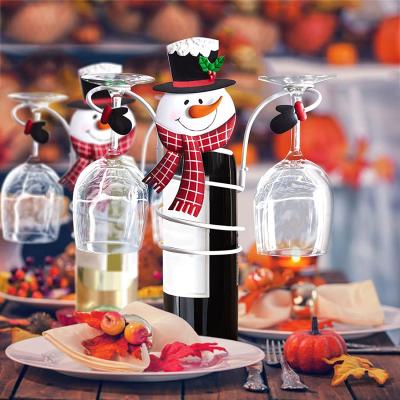 China Christmas Decoration Hot Selling Small Wine Bottle Holder With Hanging Rack Christmas Wine Glass Racks For Home Decor for sale