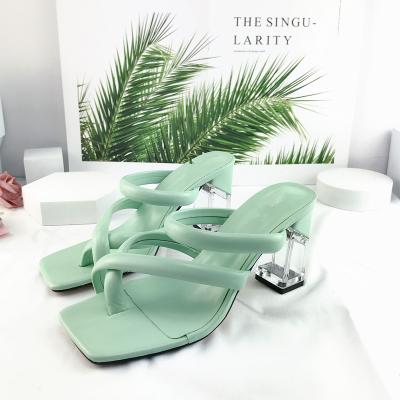 China CUSHIONING 2021 New Arrivals Party Shoes Chunky High Heels Transparent Square Toe Women Sandals Dress Shoes for sale