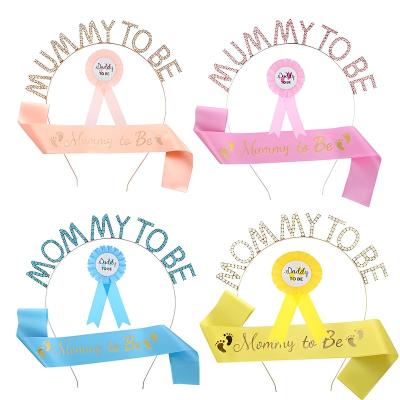 China Ployster Mom To Be Headband For Women With Blue Sash Dad To Be Gift Set Funny Gifts Pin Button Baby Shower Badge Decoration for sale