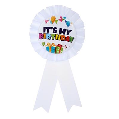 China Satin Fabric It's My Birthday Ribbon Satin Fabric Birthday Women or Girls Pin Happy Birthday Queen King Pin Party Button Men Tinplate Badge for sale