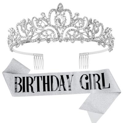 China Zinc Alloy Girl +ployster Birthday Sash and Crown Tiara Kit - Black Glitter Birthday Girl Queen Sash Gifts for Women Birthday Party Supplies for sale