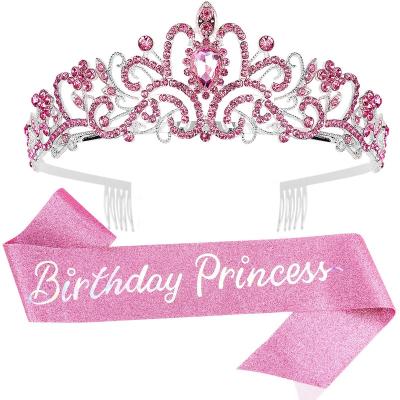 China Zinc Alloy Princess Sash and Crown Tiara Kit - Happy Birthday Queen +ployster tiara for women Crystal Headband Hair Accessories for caketopper for sale