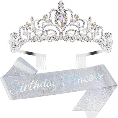 China Zinc Alloy Princess Sash and Crown Tiara Kit - Happy Birthday Queen +ployster tiara for women Crystal Headband Hair Accessories for caketopper for sale