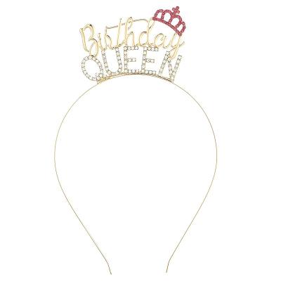 China Zinc Alloy Birthday Crown Gold Birthday Queen Headband For Girl Birthday Tiara For Women Princess Crown Rhinestone Party Supplies Favors for sale