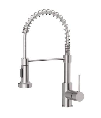 China Pull Out Spray Brushed Nickel Solid Brass Single Handle Kitchen Sink Faucets for sale