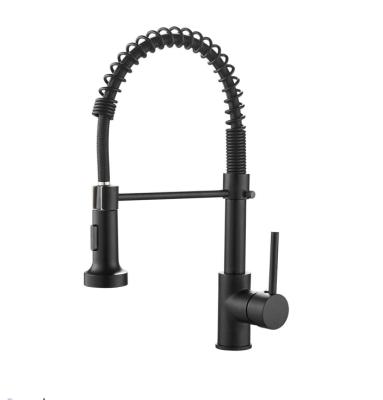 China Pull Out Spray Matte Black Solid Brass Single Commercial Handle Pull Down Sprayer Spring Kitchen Sink Faucet for sale