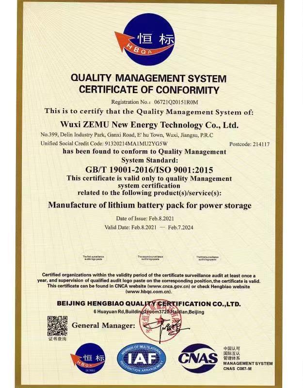 ISO9001 - Wuxi Zemu New Energy Technology Co., Ltd.