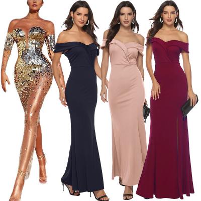 China TaoYan Washable 2022 Fashion Women Party Sequin Long Evening Dresses Lady Elegant Off Shoulder Sexy Prom Cocktail for sale