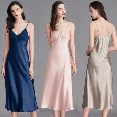 China TaoYan QUICK DRY plus size women's silk nightgown pajamas sexy long robe sleepwear for sale