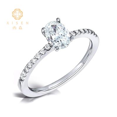 China Main Stone Diamond Ring Custom Lab Grown 18k White Gold Romantic Oval Shape Wedding Engagement Ring AU750 for sale