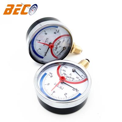 China Stainless Steel Case Beco Plastic Case Temperature Pressure Gauge Connection Bottom Pressure Gauge for sale